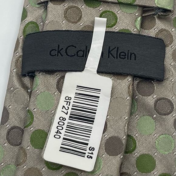 Calvin Klein Green and Brown Tie Polka Dot Pattern Career Office Necktie NWT - Picture 4 of 6